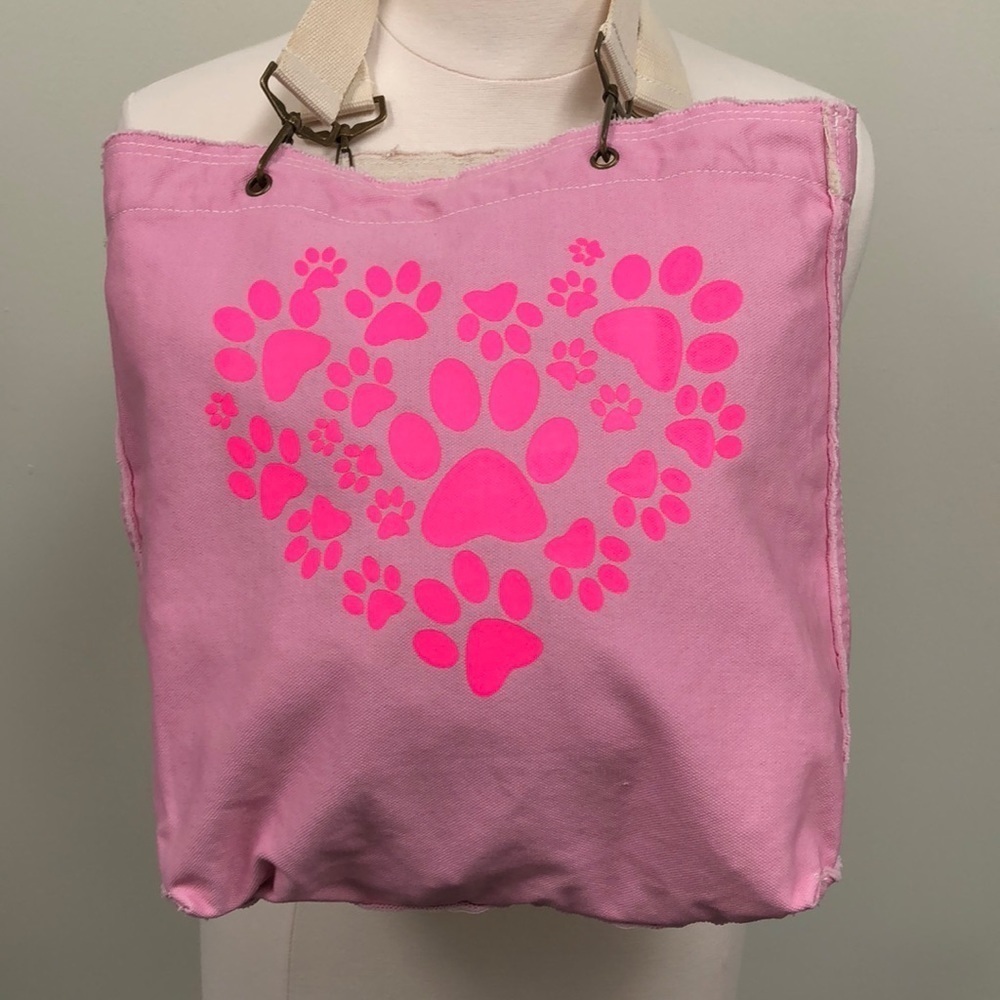 Cute Paw Prints Heart Canvas Tote Bag, NWT
